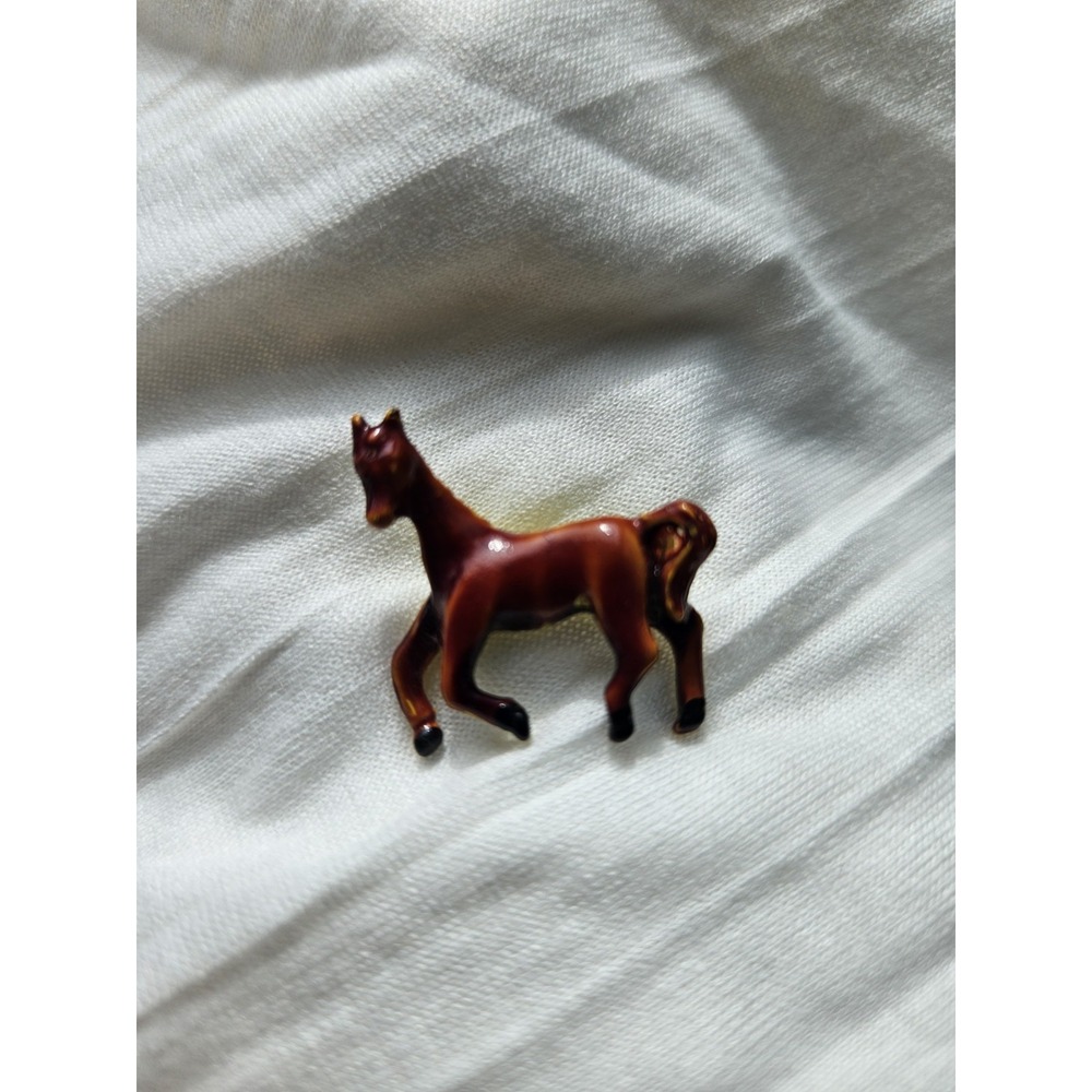 Vintage 40s Cold-Painted Metal Horse Scatter Pin Mid-Cent Enameled Brown Brooch